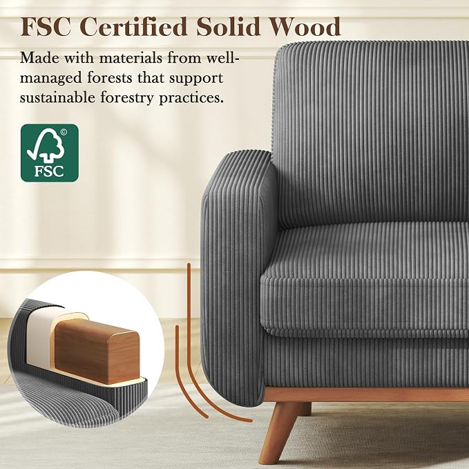 Vesgantti 38.5" Accent Chair Dark Gray, Comfy Corduroy Single Sofa Seat - Image 4