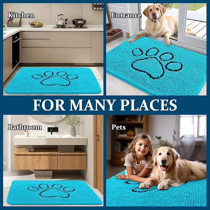 OLANLY Dog Door Mat for Muddy Paws 36x24, Paw Print Design Chenille Mud Mat | - Image 8