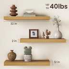 32Inch Oak Floating Shelves for Wall, 12 Inch Deep Shelves for Bedroom - Image 4