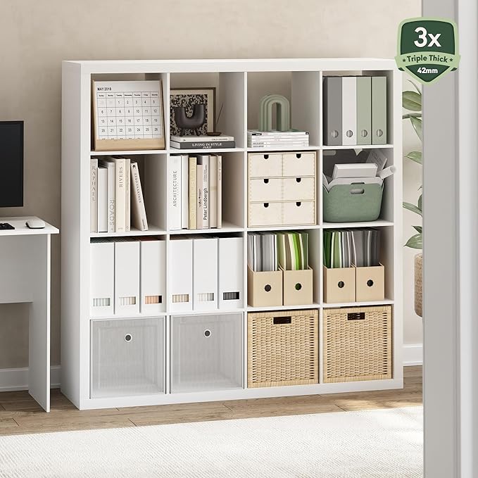 Furinno Cubicle Book Shelf, 16-Cube Bookshelf, Triple Thick Frame Cube Storage - Image 2