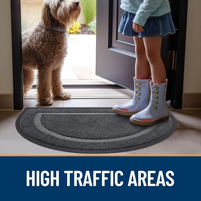 OLANLY Half Circle Front Door Mat Outside 59x23 All-Season Rubber Doormat | Grey - Image 7