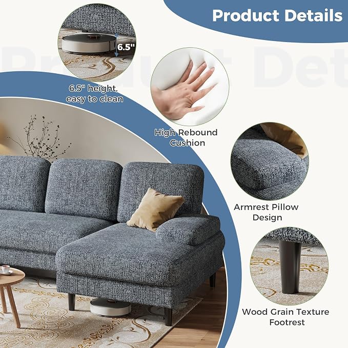 DUMOS Sectional Couches for Living Room, U Shaped Couch - Image 5