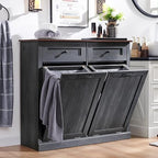 IFGET Double Tilt Out Trash Cabinet, 20 Gallon Farmhouse Laundry Hamper Cabinet - Image 6