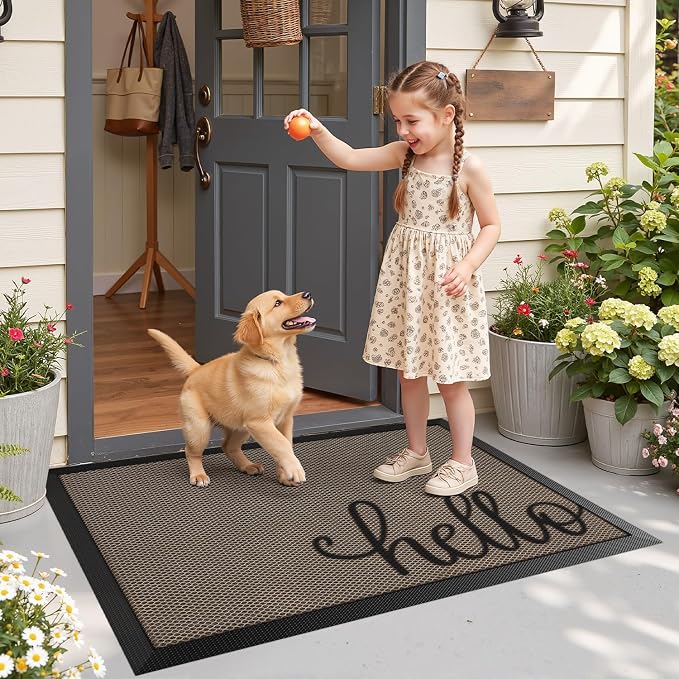 LUMI Outside Welcome Door Mat 32x47, Non-Slip Durable Rubber Easy Clean | Hello - Image 9