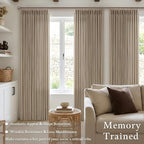 Pinch Pleated Semi Sheer Camel Tan Linen Curtains 96 Inches Long 2 Panels | - Image 4