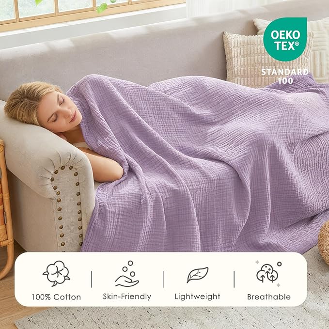 EMME Muslin Blankets for Adults Throw Blanket for Couch Breathable Gauze Soft - Image 3