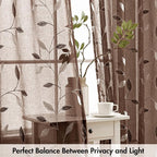 MIULEE Chocolate Brown Sheer Curtains 2 Panels Leaf Patterned, W52 x L96 | - Image 5