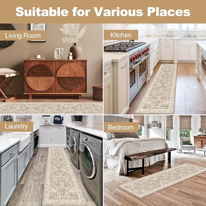 Yamaziot Washable Runner Rug, 2x8 Non-Slip Boho Vintage Hallway Kitchen Rug | - Image 9