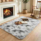 2x3 Tie-Dyed Grey and White Fluffy Area Rug Non-Slip - Image 4