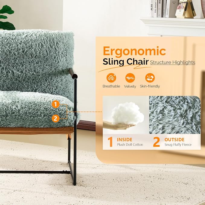 VINGLI 28" Wide Plush Upholstery Sling Modern Accent Chairs Set of 2, Reading - Image 5
