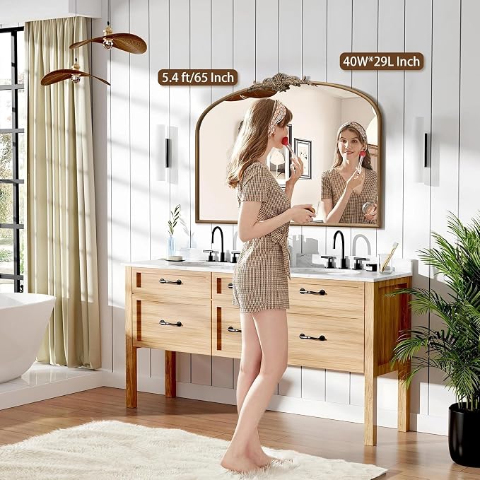 Besdomus Vintage Arched Gold Mirror: 40"x29" French Large Matt Gold Antique - Image 2