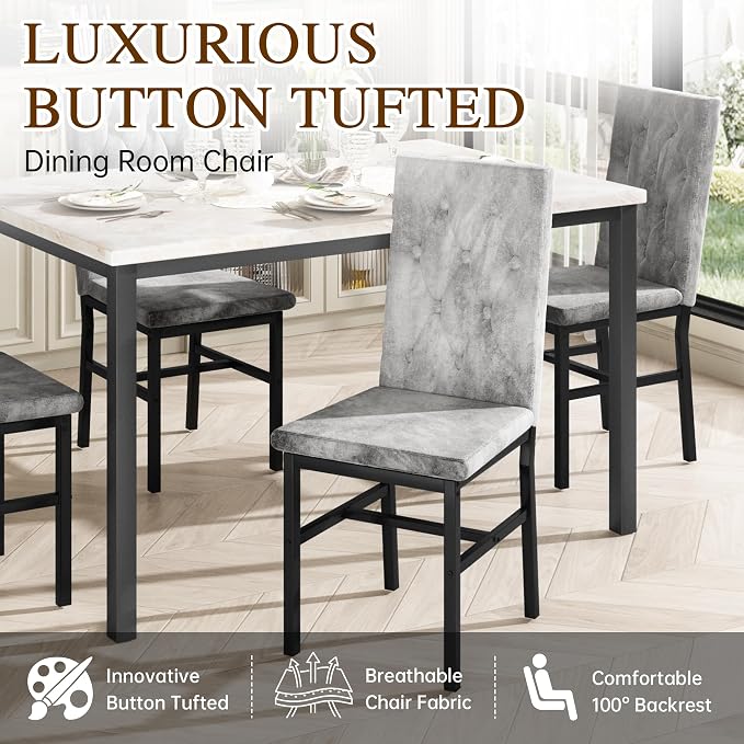 Hooseng Dining Table Set for 4, Faux Marble Small Kitchen Table Chairs Set of 4 - Image 5