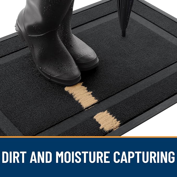 OLANLY Front Door Mat Outside 33x21, All-Season Heavy-Duty Rubber Doormat | Jet - Image 4