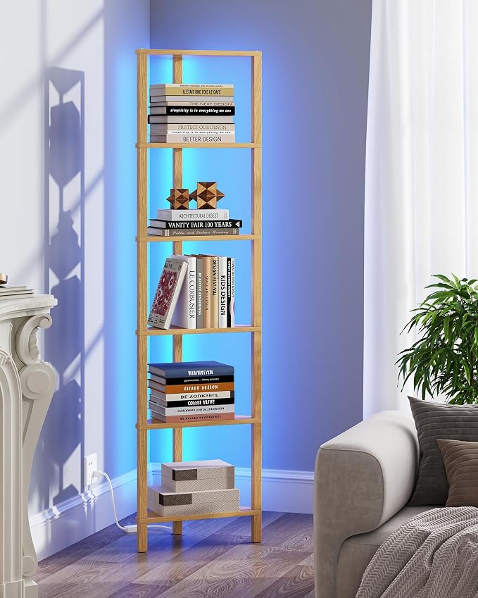 TUTOTAK Corner Shelf with LED Light, 6-Tier Corner Bookshelf - Image 8