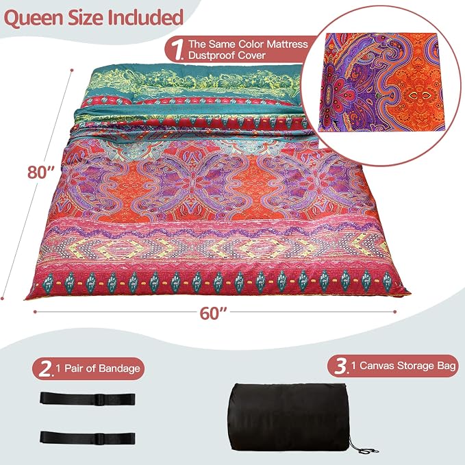 MAXYOYO Bohemian Futon Floor Mattress Boho Floral Style Japanese Tatami Mat - Image 2