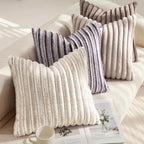 decorUhome Fall Faux Fur Throw Pillow Covers 16x16 Set of 2 Beige White | - Image 4