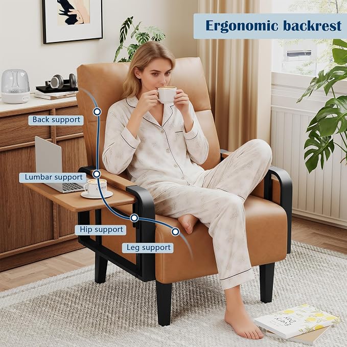 Andeworld Modern Brown Accent Chair, PU Leather Upholstered Armchair Side Chair - Image 3
