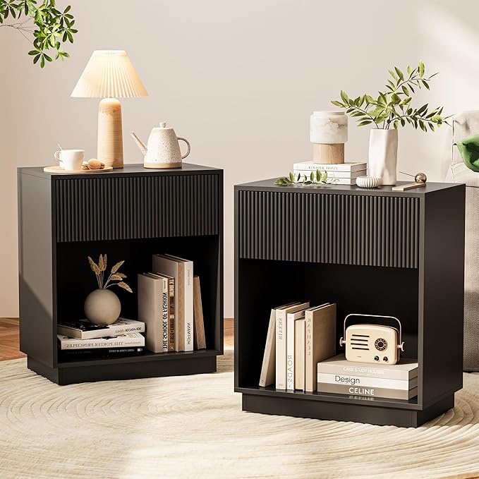 Fluted Nightstands Set of 2, Modern Bedside Table by INNODToddlerTower