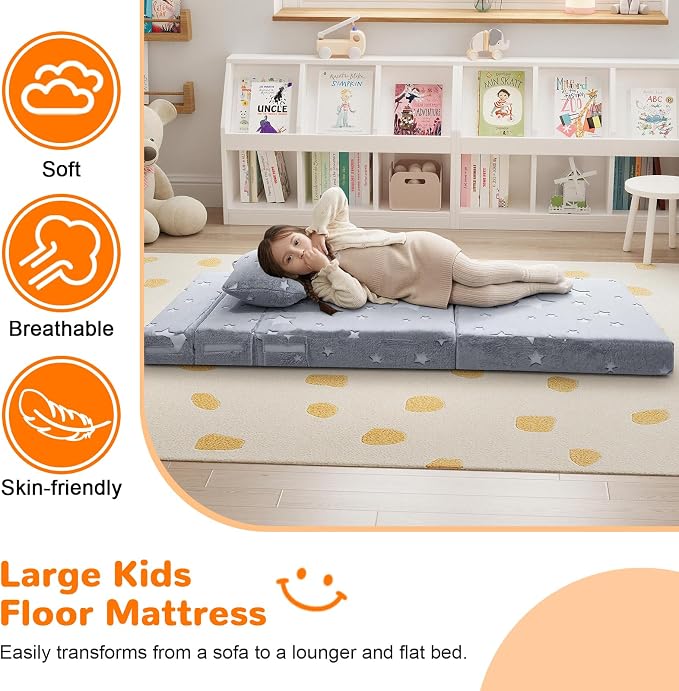 MeMoreCool Kids Tri-Fold Sofa Bed – Glow Star Floor Mattress & Foldable Futon - Image 4