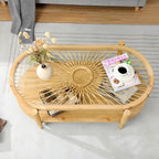 RUSTOWN Rattan Coffee Tables, 2-Tier Oval Boho Cocktail Tables, Mid Century - Image 5