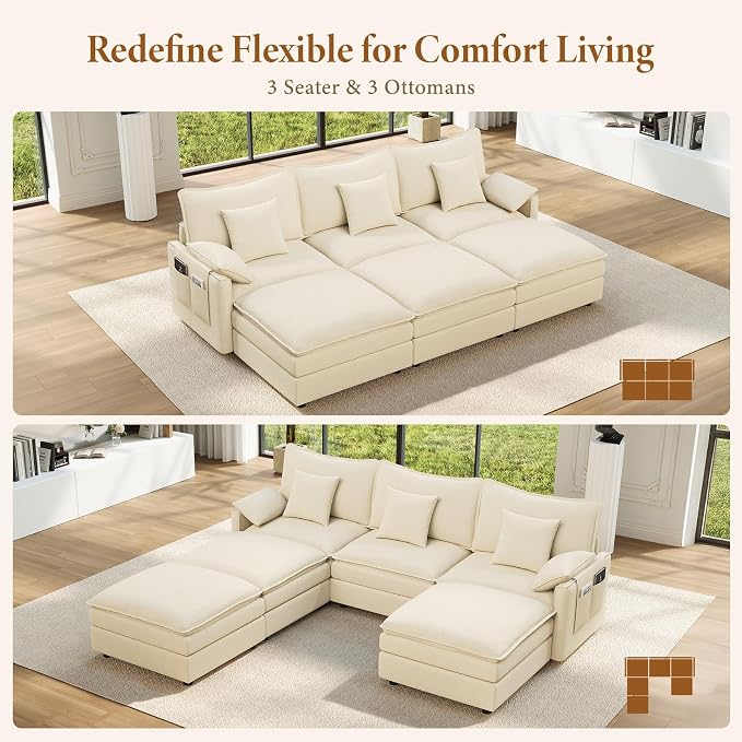 Vesgantti 108" Sectional Sleeper Sofa, 6-Seater Oversized Modular Cloud Couch - Image 7