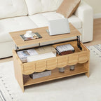 Lift Top Coffee Table with Hidden Compartment, 2 Tier Wooden Center Table with - Image 8