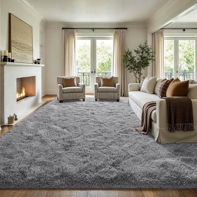 10x14 Extra Large Grey Fluffy Area Rug Non-Slip - Image 3