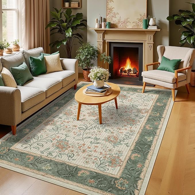 GarveeHome 5x7 Area Rug Sage Green Washable Rugs - Image 2