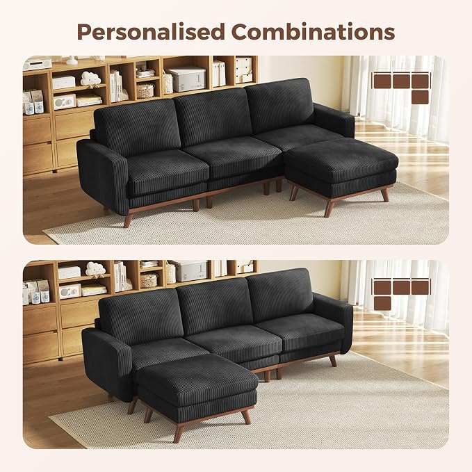 Vesgantti 97" Modular Sectional Sofa Black, L-Shaped Couch - Image 3
