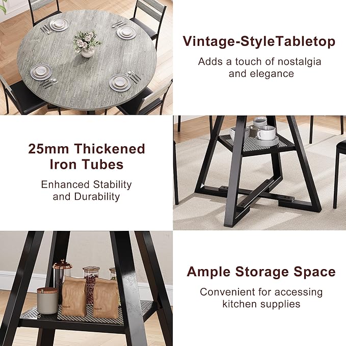 Jocoevol Round Dining Table for 4, Kitchen Dining Room Circle Dinner Pedestal - Image 5