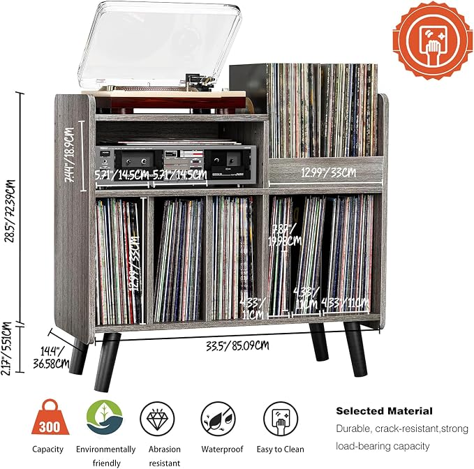 Record Player Stand, Large Record Player Table Cabinet - Image 2