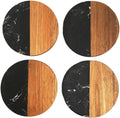 I-LAN 4-Pack Black Marble and Acacia Wood Coasters, 4-Inch Round Modern Drink by ilan