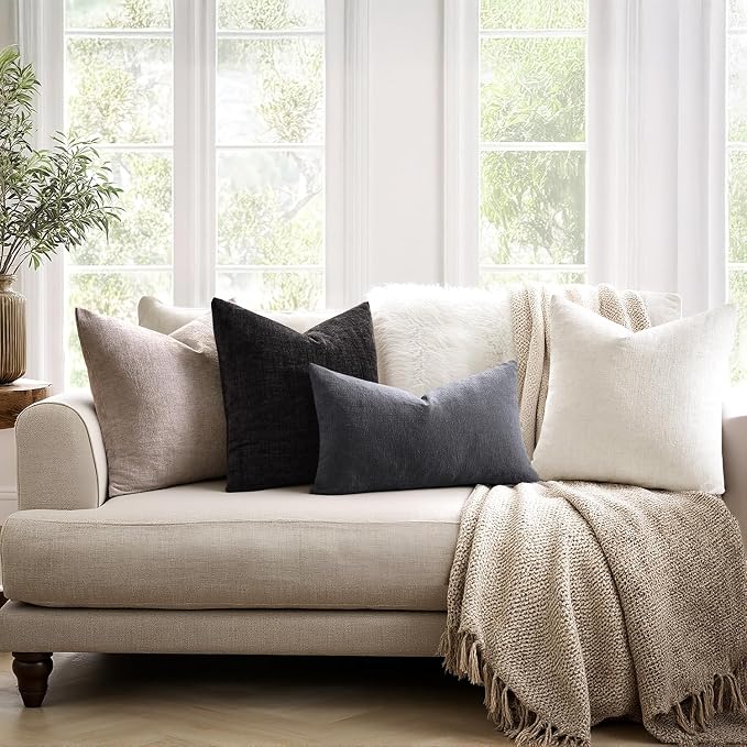 MIULEE Grey Chenille Couch Throw Pillow Covers, 20x20 | Set of 2, Soft - Image 3