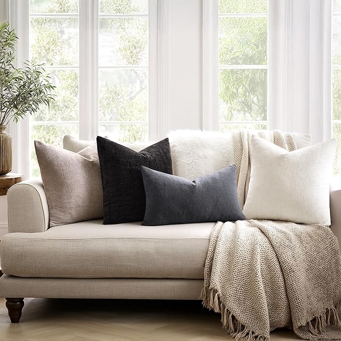 MIULEE Grey Chenille Couch Throw Pillow Covers, 18x18 | Set of 2, Soft - Image 3