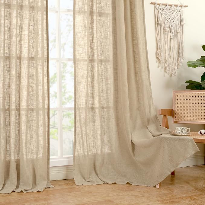 Brown Linen Curtains 84 inches for Bedroom, Linen Textured Panels | Light - Image 9