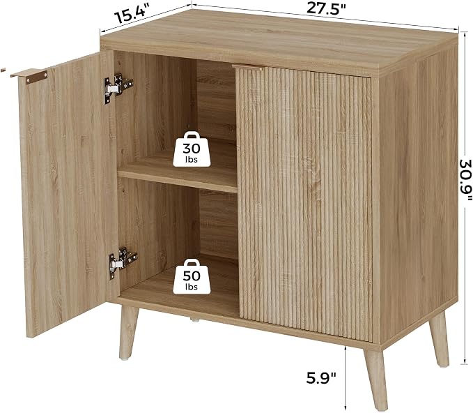 Homleke Buffet Cabinet with Storage, Modern Fluted Accent Sideboard with Doors - Image 2