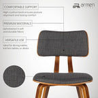 Armen Living Jaguar Mid-Century Dining Chair in Walnut Wood and Charcoal Fabric - Image 10