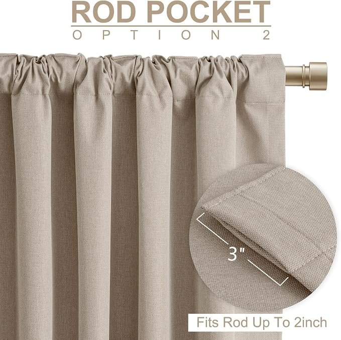 Linen Textured Blackout Sliding Door Curtains 84 Inch Long Burlywood Birch | - Image 4