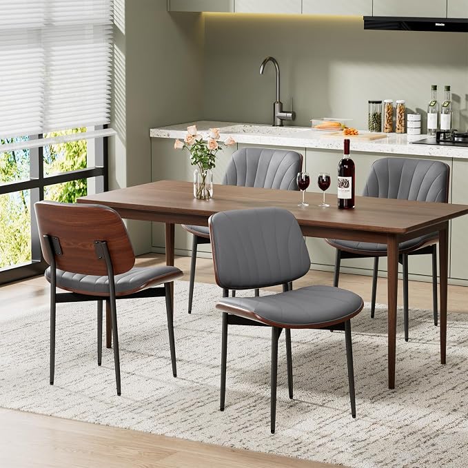 REONEY Dining Chairs Set of 4, Mid-Century Modern Upholstered PU Leather Chairs by REONEY