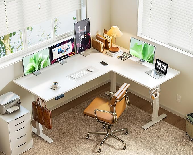 Casaottima 63 Inch Electric L-Shaped Standing Desk, Reversible Corner Desk - Image 8