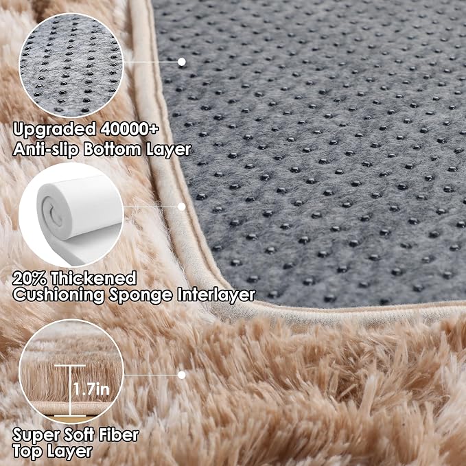 Rugs for Living Room Bedroom, Tie-Dyed Beige 5x8 Fluffy Bedside Area Rug - Image 3