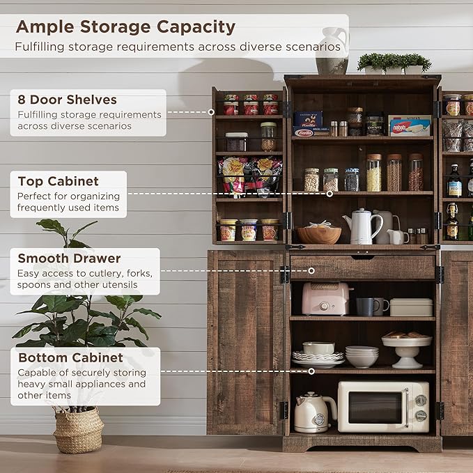 ACCOHOHO 72" Tall Kitchen Pantry, Farmhouse Storage Cabinet - Image 4