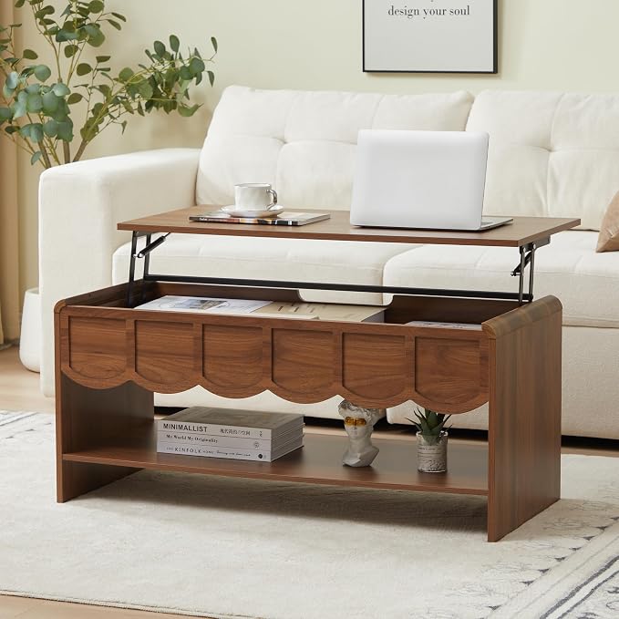 Lift Top Coffee Table with Hidden Compartment, 2 Tier Wooden Center Table with by ORRD