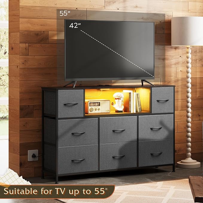 WLIVE Grey Dresser TV Stand for 45, 55 inch TV, Entertainment Center - Image 7