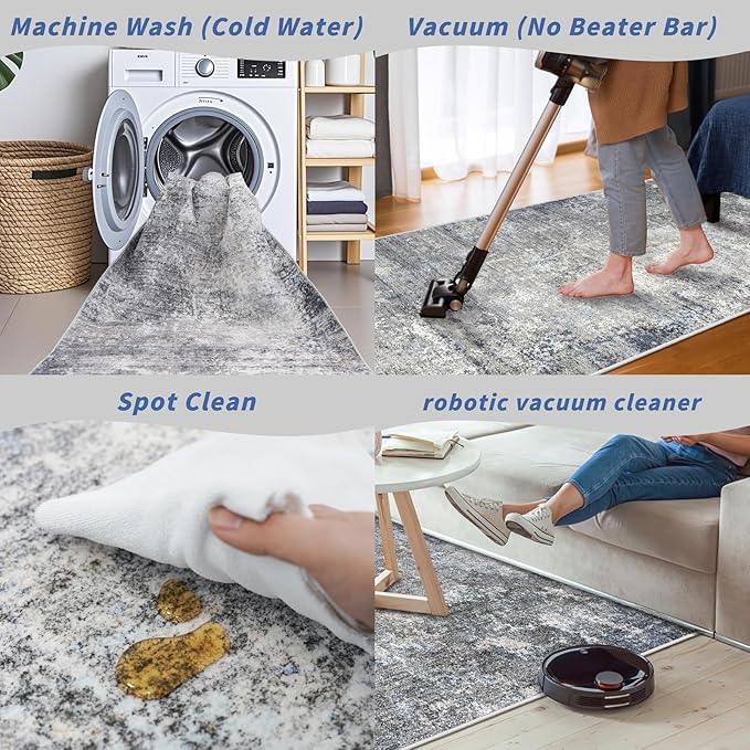 3x7 Kitchen Runner Rug – Washable Non-Slip Modern Abstract Neutral Carpet - Image 7