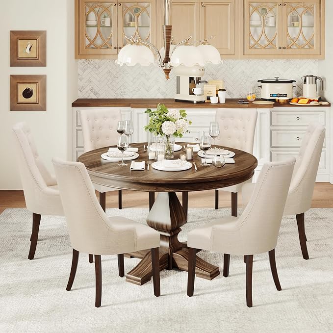 COLAMY Fabric Side Dining Chairs Set of 6, Wingback Upholstered Dining Room - Image 3