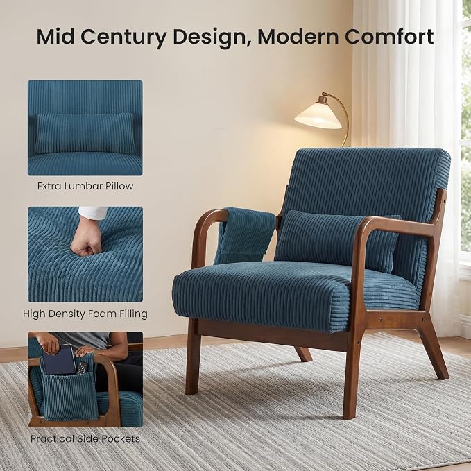 DUMOS Mid Century Modern Accent Chair, Upholstered Armchair - Image 3