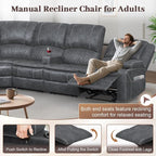 Yolsali Manual Reclining Sectional Sofa Set, 6 Seats Soft Dutch Velvet Recliner - Image 5