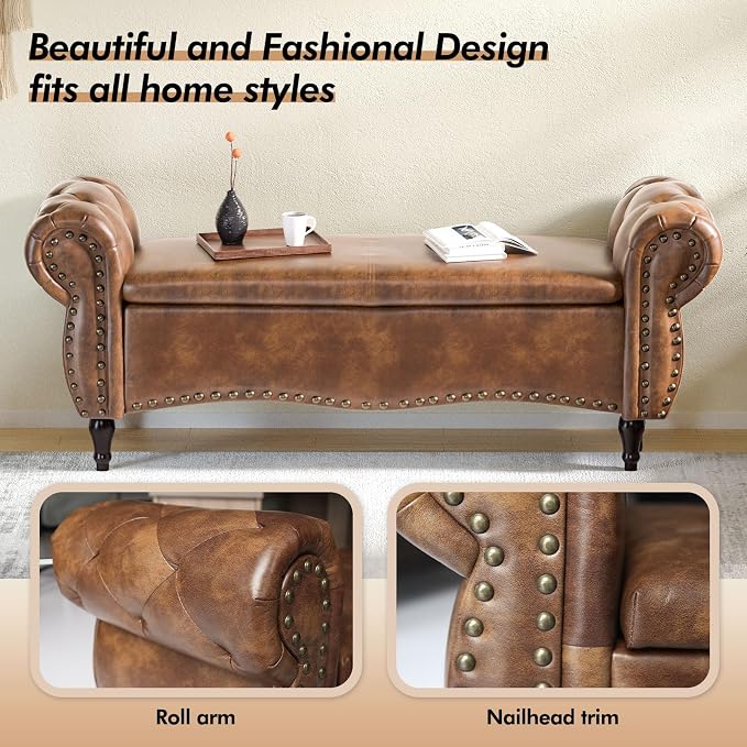 ZZW Storage Ottoman Bench, Tufted Bed Benches - Image 6