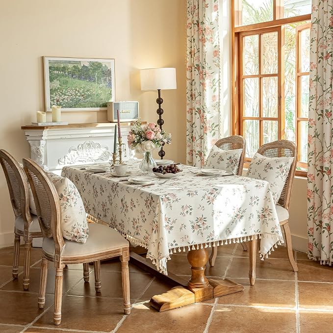 VClife Shabby Chic Pink White Floral Printed Tablecloth - Image 9